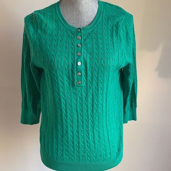 🌈  3/$20  90s country core cable knit pull over green sweater - Picture 2 of 8